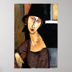 ポートレートのJeanne HébuterneのAuのChapeau ポスター