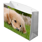 ポートレートを夢を見ているゴールデン・リトリーバーのかわいい子犬- ラージペーパーバッグ (裏面アングル)