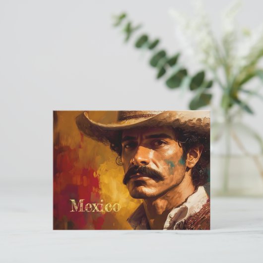 ポートレートアートメキシカンハットファッションはっきりした男 ポストカード (スタンド正面)