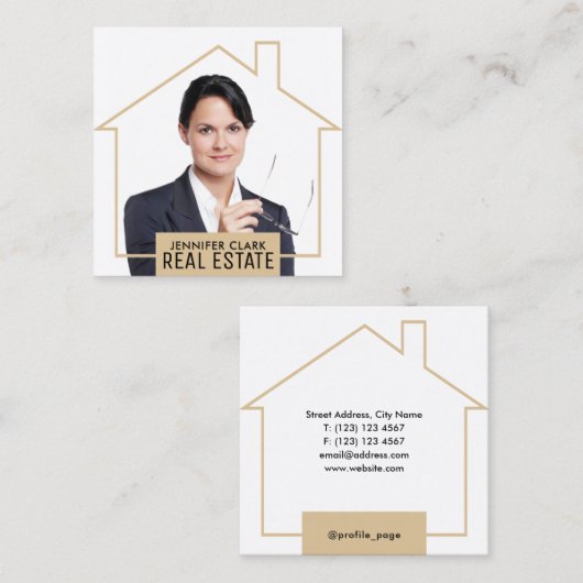 ポートレートイメージハウス形状フレーム スクエア名刺 (正面/裏面)