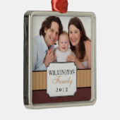 ポートレートクラシックブラウンストライプバンドのクリスマス写真 メタルオーナメント (右)