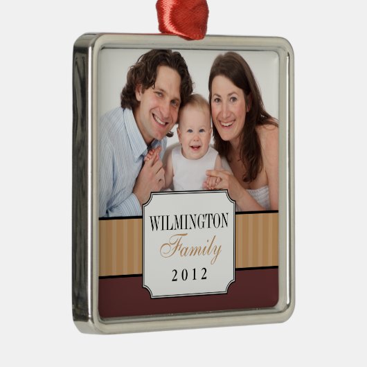 ポートレートクラシックブラウンストライプバンドのクリスマス写真 メタルオーナメント (右)
