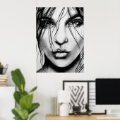 ポートレートスケッチアートプリント ポスター (ホームオフィス)