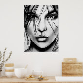 ポートレートスケッチアートプリント ポスター (キッチン)