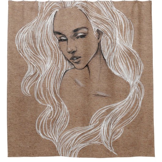 ポートレートスケッチ：少女イラストレーション シャワーカーテン (正面)