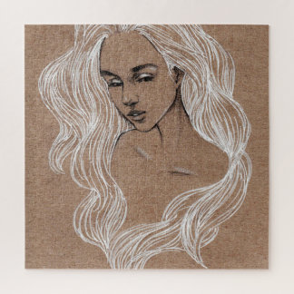 ポートレートスケッチ：少女イラストレーション ジグソーパズル