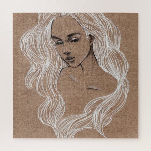 ポートレートスケッチ:少女イラストレーション ジグソーパズル (縦)