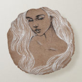 ポートレートスケッチ：少女イラストレーション ラウンドクッション (裏面)