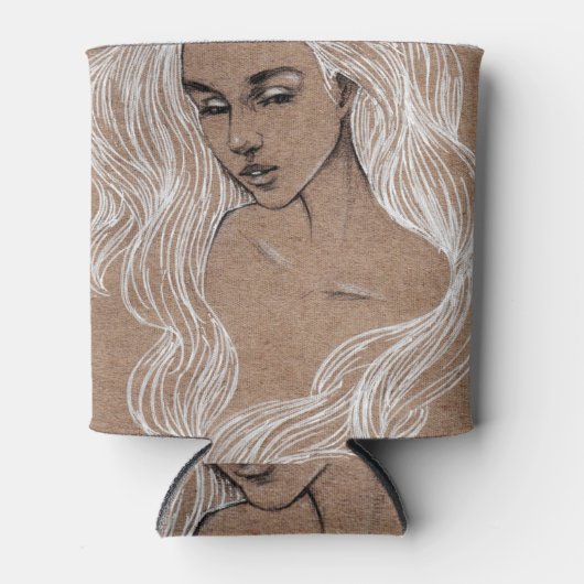 ポートレートスケッチ：少女イラストレーション 缶クーラー (正面)