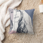 ポートレートスケッチ、熱帯植物カラフルシェイプT クッション (ブランケット)