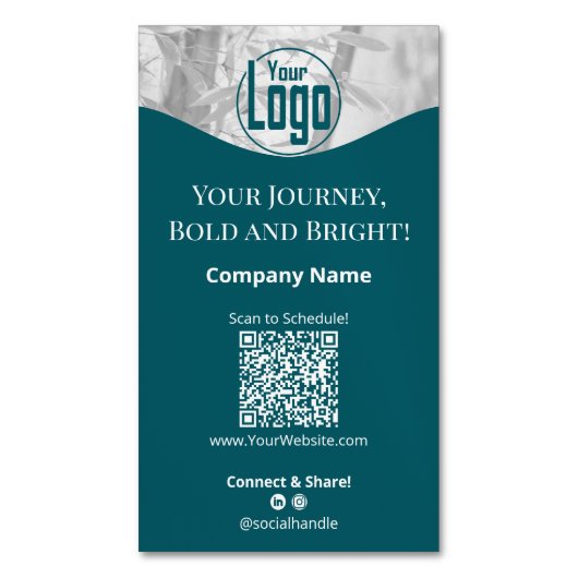 ポートレートティール（緑がかった色）ホワイトライフコーチ会社 マグネット名刺 (正面縦)