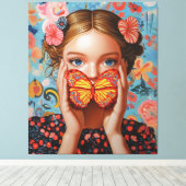 ポートレートバタフライガールインアフローラワンダーランド キャンバスプリント (インサイチュ (ウッドフロア))