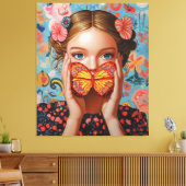 ポートレートバタフライガールインアフローラワンダーランド キャンバスプリント (インサイチュ (リビング))