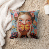 ポートレートバタフライガールインアフローラワンダーランド クッション (ブランケット)