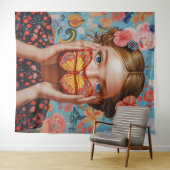 ポートレートバタフライガールインアフローラワンダーランド タペストリー (インサイチュ(横))