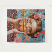 ポートレートバタフライガールインアフローラワンダーランド タペストリー (正面(横))