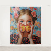 ポートレートバタフライガールインアフローラワンダーランド タペストリー (正面)