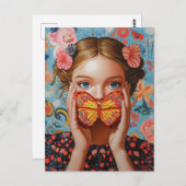 ポートレートバタフライガールインアフローラワンダーランド ポストカード (正面/裏面)