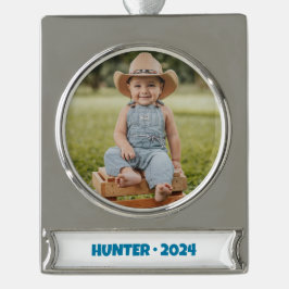 ポートレートバナーオーナメント，少年 – 学校ポートレート シルバープレートバナーオーナメント