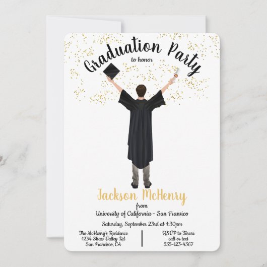 ポートレートパーソナライズされた男性の卒業招待状 招待状 (正面)