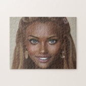 ポートレートブルネットスマイルティースヤングウーマン ジグソーパズル (横)