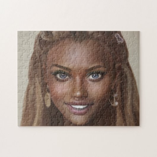 ポートレートブルネットスマイルティースヤングウーマン ジグソーパズル (横)