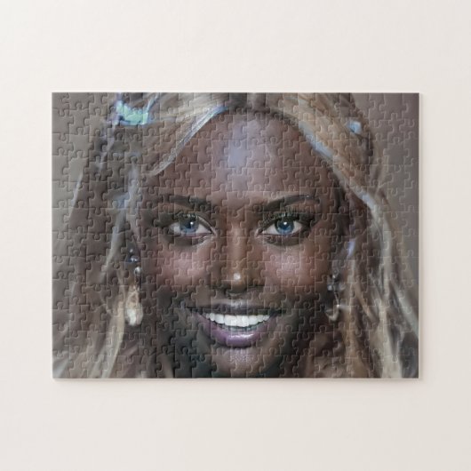 ポートレートブルネットブロンドスマイルティースヤングウーマン ジグソーパズル (横)