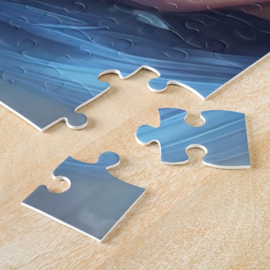 ポートレートブルーヘアグリーンアイズスマイル若い女性 ジグソーパズル (側面)