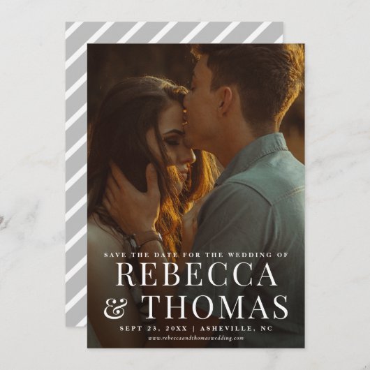 ポートレートモダン写真の結婚式の日付を保存 セーブザデート (正面/裏面)