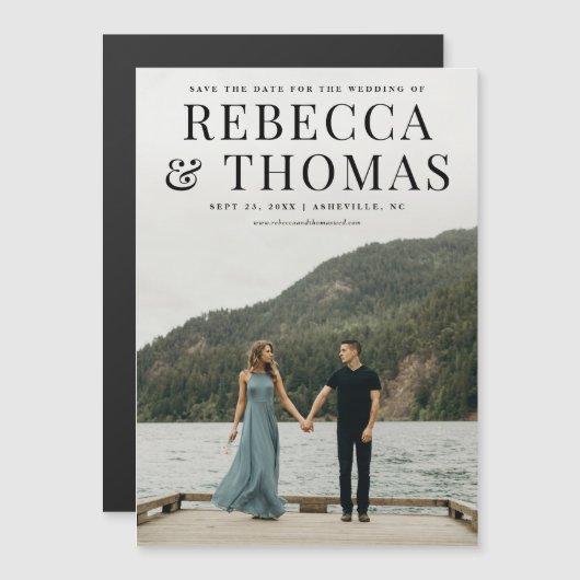 ポートレートモダン写真の結婚式の日付を保存 マグネット招待状 (正面/裏面)