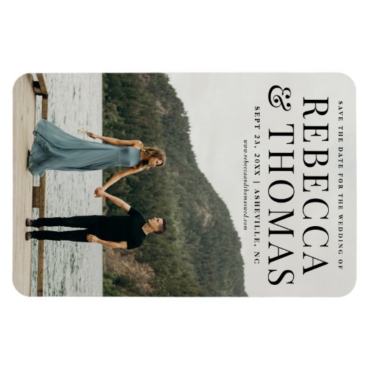 ポートレートモダン写真の結婚式の日付を保存 マグネット (横)