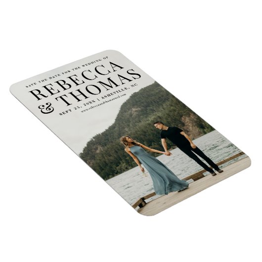 ポートレートモダン写真の結婚式の日付を保存 マグネット (右側)