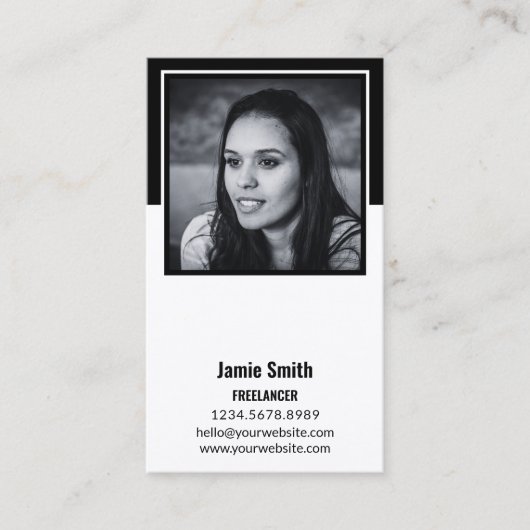 ポートレート写真ソーシャルブラック&ホワイトビジネスカード 名刺 (正面)