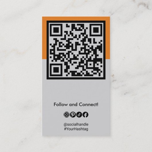 ポートレート写真ソーシャルQRコードブラック、オレンジ、グレー 名刺 (裏面)