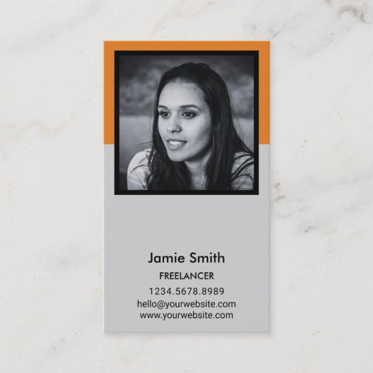 ポートレート写真ソーシャルQRコードブラック、オレンジ、グレー 名刺 (正面)
