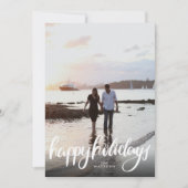 ポートレート写真ハッピーホリデーズホワイト書道 シーズンカード (正面)