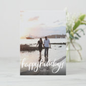 ポートレート写真ハッピーホリデーズホワイト書道 シーズンカード (スタンド正面)