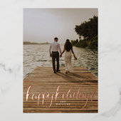 ポートレート写真ハッピーホリデーバラ金ゴールド 箔シーズンカード (正面)