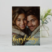 ポートレート写真ハッピーホリデー金ゴールド 箔シーズンカード (立ち正面)