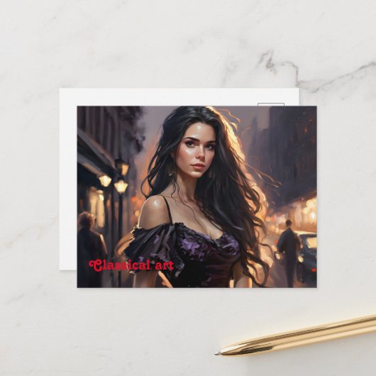 ポートレート女性エレガントファッショントレンディー ポストカード (正面/裏面インサイチュ)