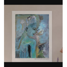 ポートレート抽象芸術女性ブルーグレーグリーン絵画
