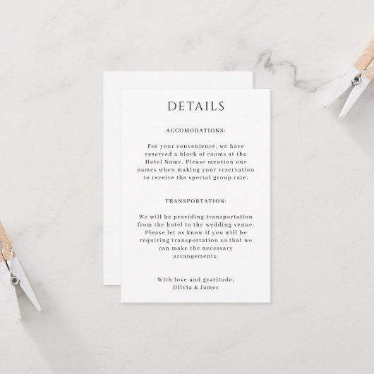 ポートレート結婚式詳細カード 招待状 (正面/裏面インサイチュ)