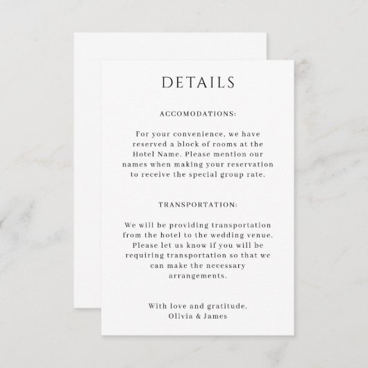 ポートレート結婚式詳細カード 招待状 (正面/裏面)