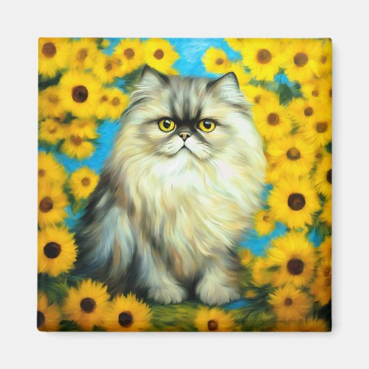 ポートレート花びらペルシャ猫 マグネット (正面)