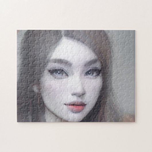 ポートレート茶色の目の髪の唇の若い女性 ジグソーパズル (横)