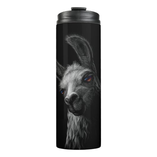 ポートレート頭かわいいラマと黒い背景 タンブラー (正面)