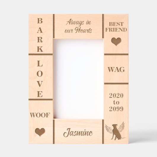 ポートレート4x6ペット記念エンジェルドッグネーム年 レーザー彫刻フレーム (正面)