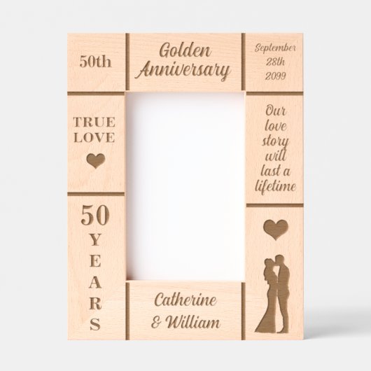 ポートレート4x6黄金50周年結婚記念 レーザー彫刻フレーム (正面)
