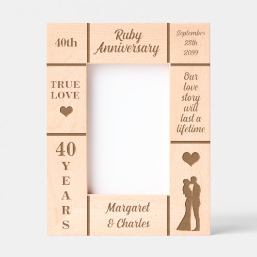 ポートレート4x6 Ruby 40th 結婚周年 レーザー彫刻フレーム (正面)