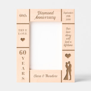 ポートレート5 x 7ダイヤモンド60周年結婚を迎える レーザー彫刻フレーム